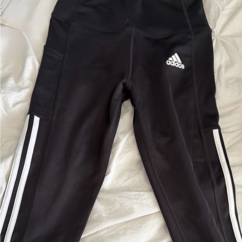 Adidas Aeroready Black and White Striped Leggings Skinny - Size Small